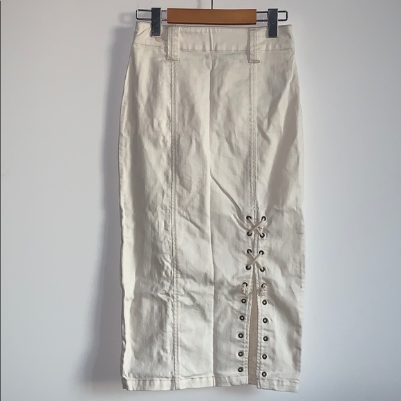 Anthro Holding Horses White Lace Up Denim Skirt - Picture 2 of 9